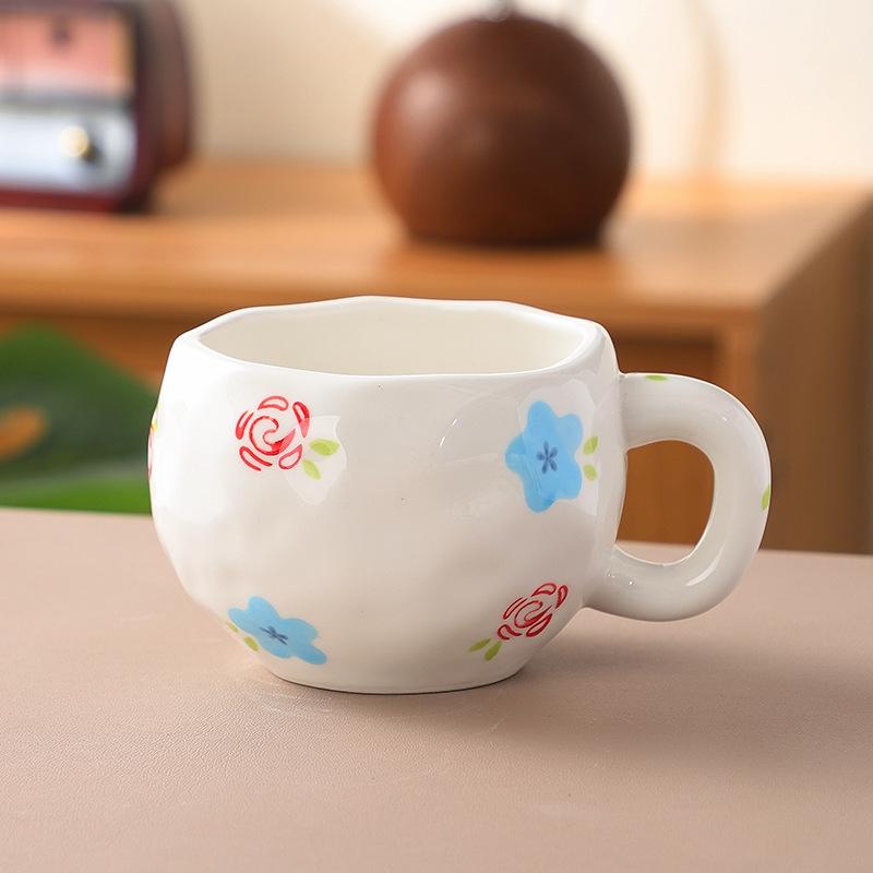 Koreanischer Ins-Wind handgepresste Liebe Keramik-Kaffeetasse, Nachmittagstee handbemalte Blumentasse hochwertiger Wasserbecher