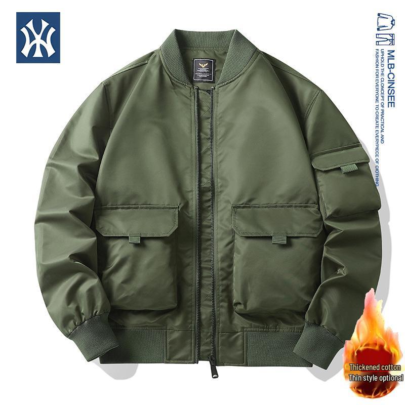 MLB & NY Collaboration American Men's Bomber Jacket - Trendy, High-Quality Cotton, Thick Padded Workwear Coat.