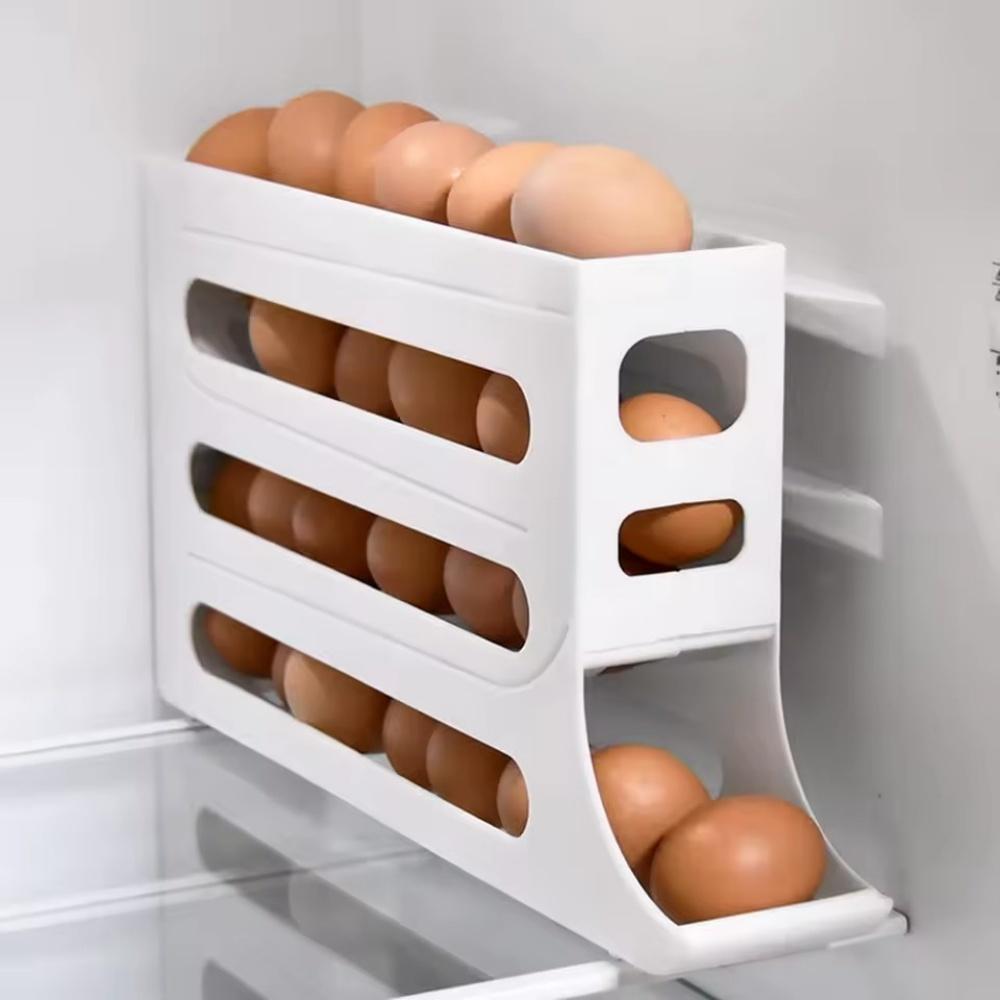 Egg Storage Rack - 4-Tier Auto Rolling - Roll Down Dispenser