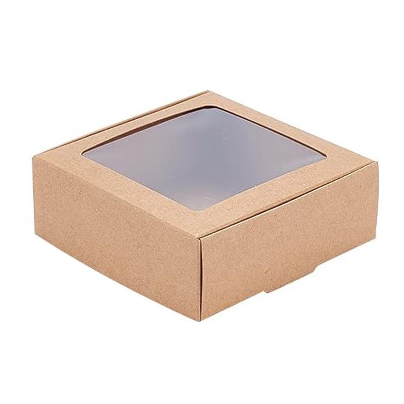 50pcs Thickened Kraft Paper Window Jewelry Box Transparent PVC Window Bracelet Necklace Earring Packaging Boxes Souvenir Wedding Birthday Gift Boxes 8.5x8.5x3.5cm  50pcs