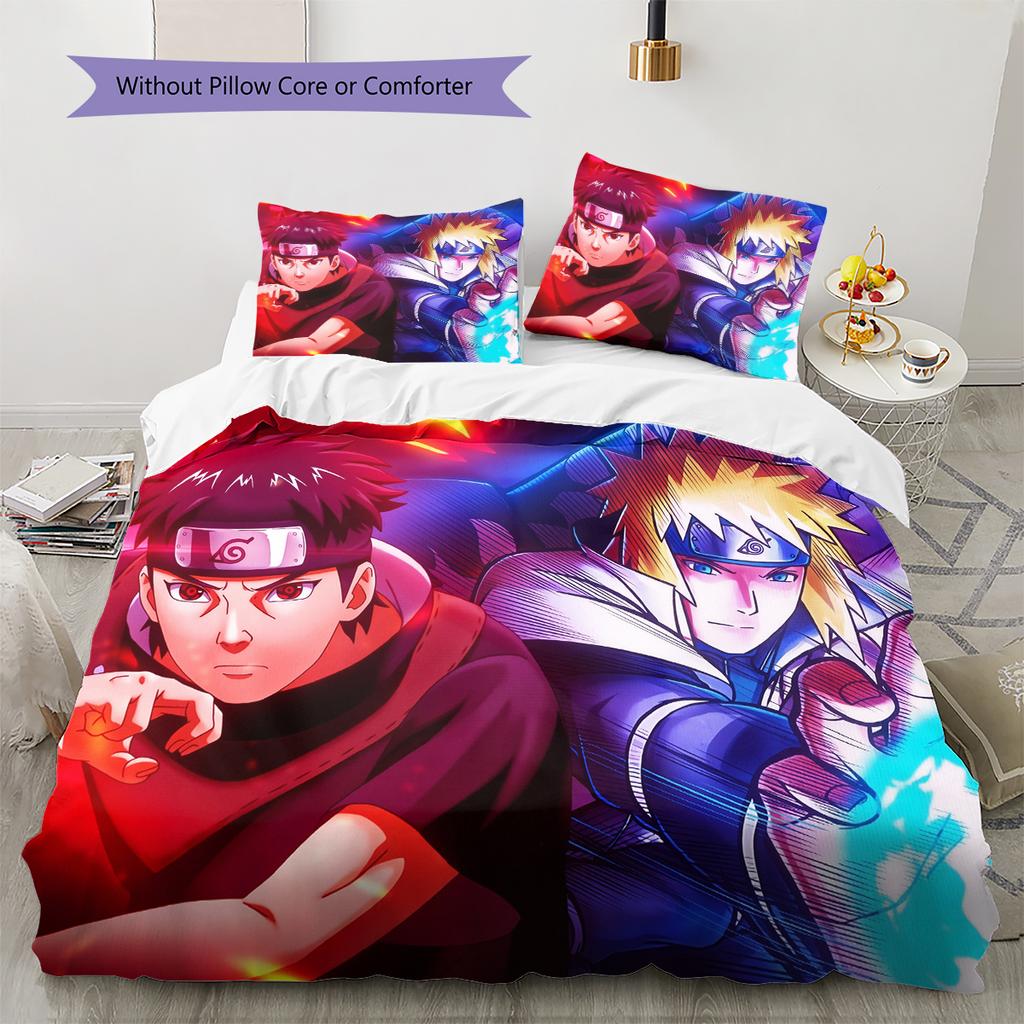 Naruto Character Pattern Bedding Home Decoration Birthday Gift (1 * Duvet Cover + 2 * Pillowcase, Without Core)