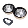 Foldable Dog Double Bowls Portable Stainless Steel Travel Pet Food Water Bowl with EVA Bag and Clip