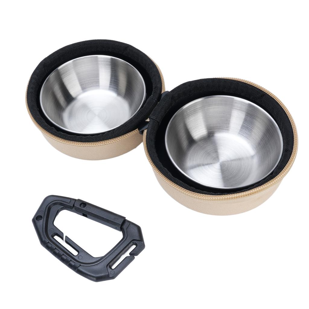 Foldable Dog Double Bowls Portable Stainless Steel Travel Pet Food Water Bowl with EVA Bag and Clip