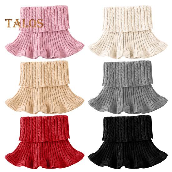 Women Fake Scarf High Collar Twist Texture Ruffle Trim Solid Color Knitting Collar Autumn Winter Thickened Warm False Collar