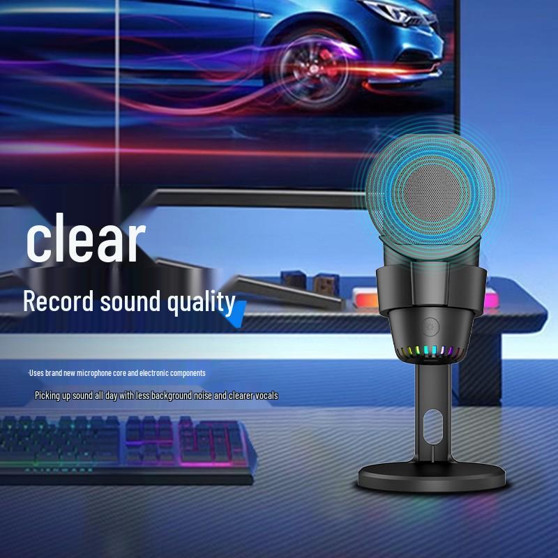RGB USB Desktop Microphone with One-Key Noise Reduction for Gaming and Live Broadcasts