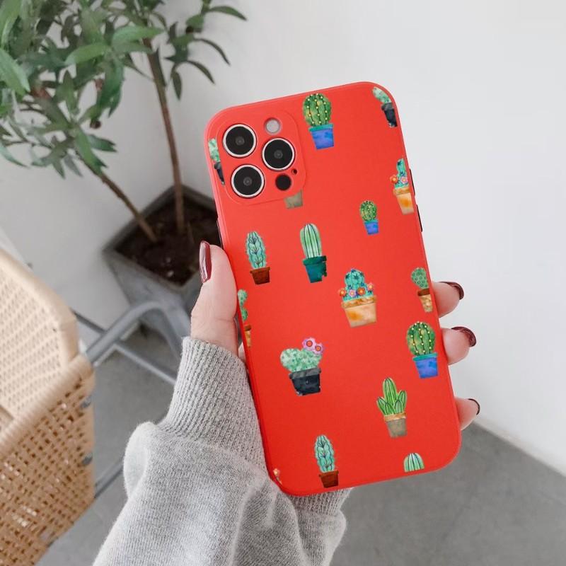 

Чехол для телефона с зеленым растением кактус для IPhone 14 11 12 13 Pro Max X XR XSMax 6 6S 7 8 Plus SE 2022, мягкий квадратный цветной чехол для телефона iPhone SE 2020-2022