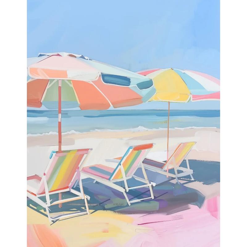 Pink Watercolor Ocean Waves Seascape Poster Oyster Shell Beach Umbrella Surfing Canvas Printing Wall Art Picture Home Decor