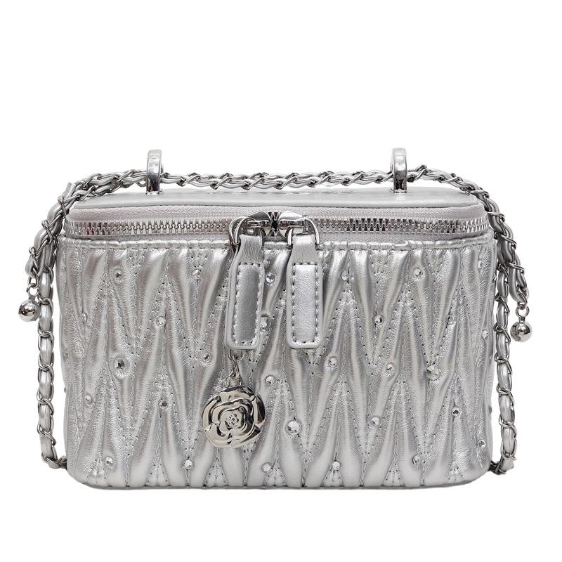 Niche Pleated Embroidery Thread Chain Square Box Bag New Trendy Fashion Versatile Small Square Bag Shoulder Messenger Bag