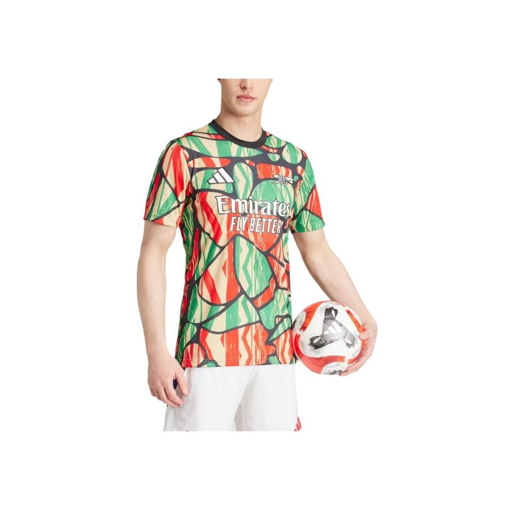 Adidas Arsenal Pre-Match Jersey Comfortable Stylish Pattern Printed Crew Neck Short Sleeve Football Shirt Men Tops Red Black IS9996