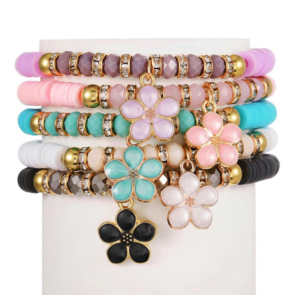 Popular, ethnic style colored butterfly flower pendant bracelet, bohemian soft pottery bracelet