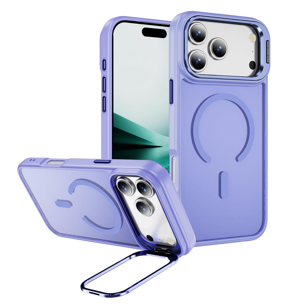 For iPhone 17 Pro Magnetic Case with Lens Kickstand Skin-Touch PC + TPU Phone Cover