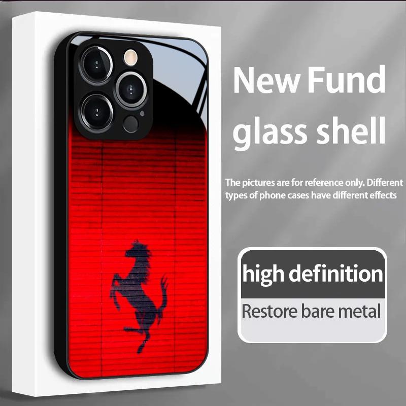 Custodia in vetro temperato con motivo a cavallo adatta per iPhone 17 16 15 14 13 12 11 Pro Max Plus cover posteriore anti-caduta e anti-urto