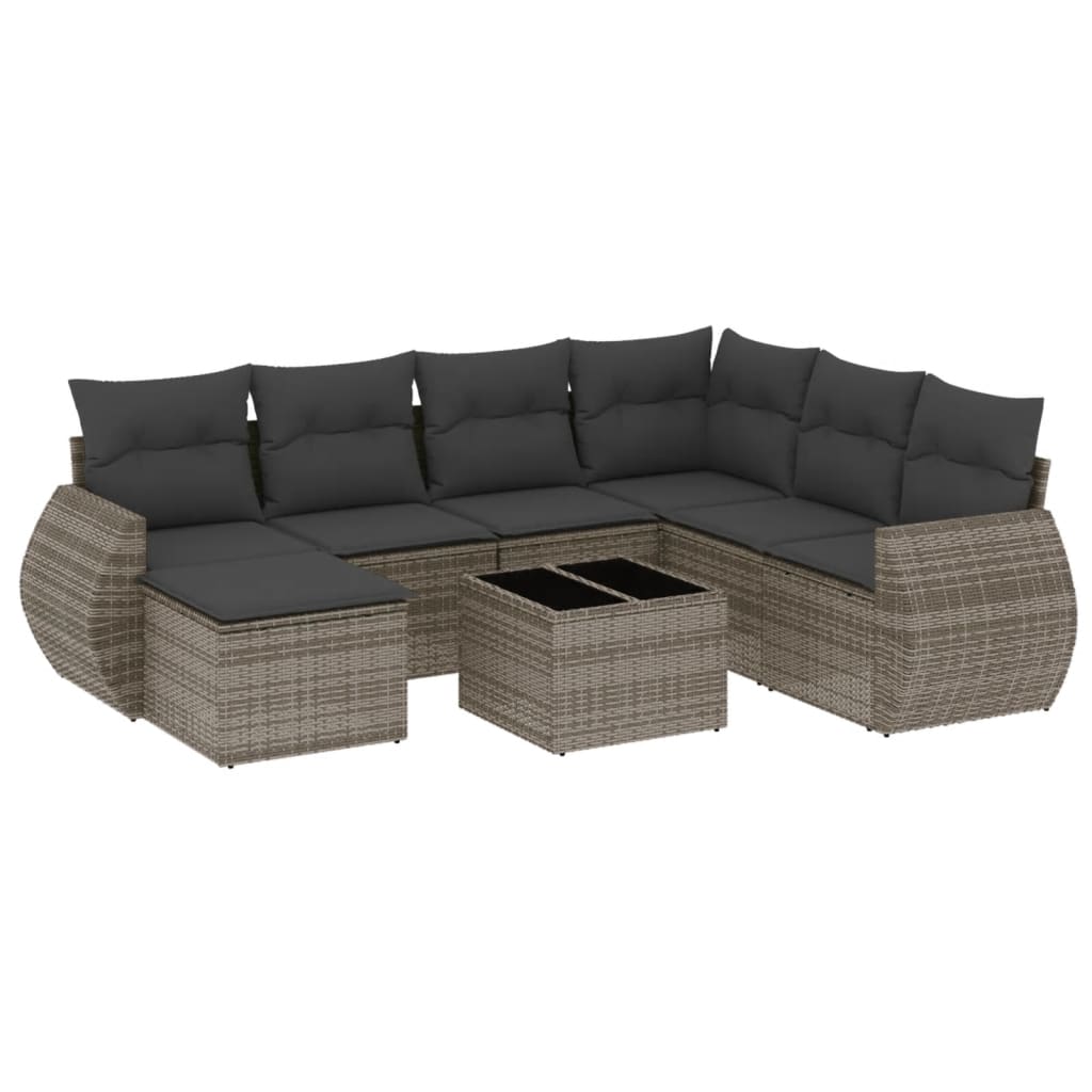 Vidaxl 8-Cz. Garden Furniture Set With Cushions, Grey, Poly Rattan