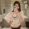 Sexy Pullover Hand Hook Hollow Half Round Knit Sweater Beach Cover-up Summer Women's Seven Sleeve Spa Shirt
