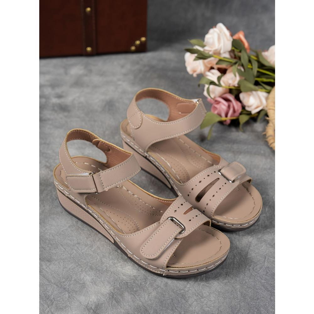 Keilsandalen Bequeme Damen-Sandalen Offene Zehenpartie Plateauschuhe mit Verstellbarem Knöchelriemen, Perforiertes Design für Atmungsaktivität Riemchensandalen