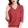 3/4 Sleeve Shirt Women Mid Sleeve Top Ice Silk Knit Thin Mom Spring Base Layer Blouse