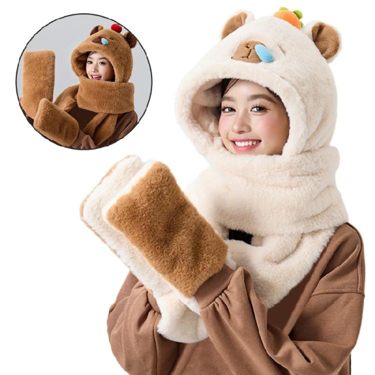 Furry Capybara Hat for Cycling and Running Sport Thicken Capybara Gloves Thick