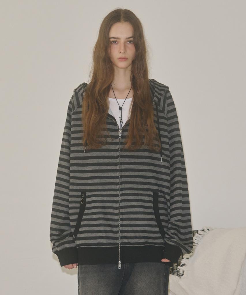 Leathery Striped Raglan Hoodie [Charcoal]