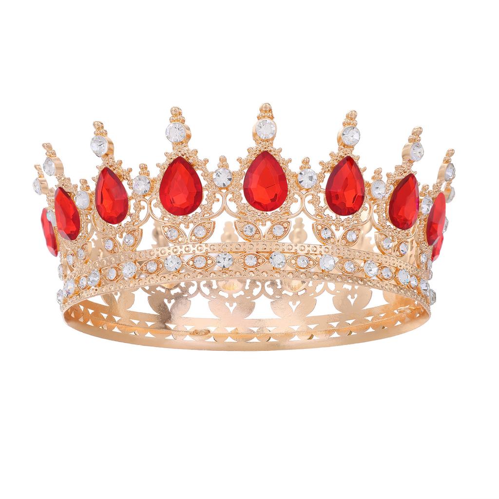 Baroque Round Crown Headwear European Style Bride's Wedding Dress Birthday and Coming of Age Gift Round Alloy Crown Hair Accessory