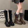 Imitation cowhide two wear retro British style thick heel thick-soled boots women's winter new boots tall and thin knight boots