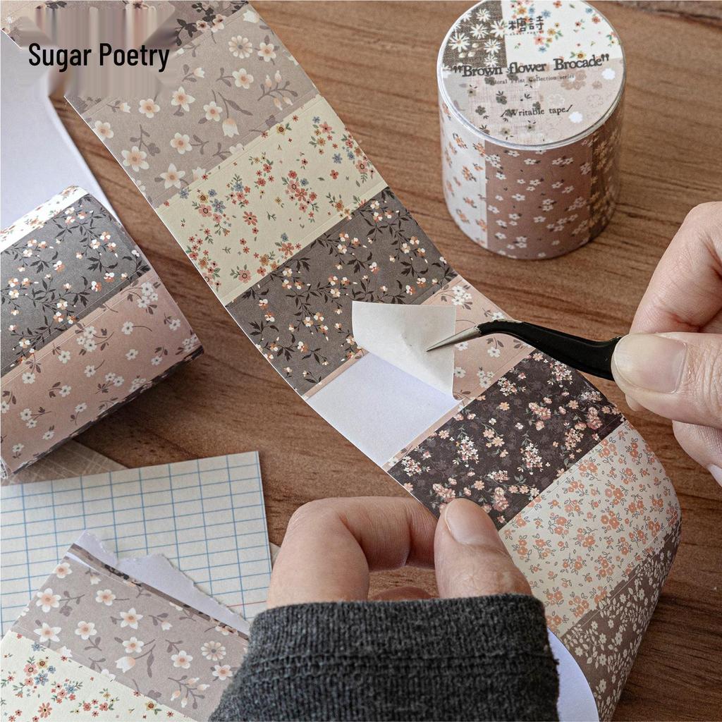 Sugar Poem Floral Collection Die-Cut White Kraft Paper Adhesive Tape - 6 Floral Styles for Decorative Collage & Journaling