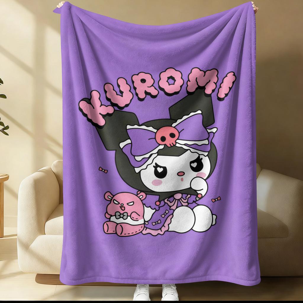 Kuromi Purple Cartoon Car Blanket Cute Comic Strip Pattern Flannel Plush Throw for Home Decor Portable Travel Camping Blanket