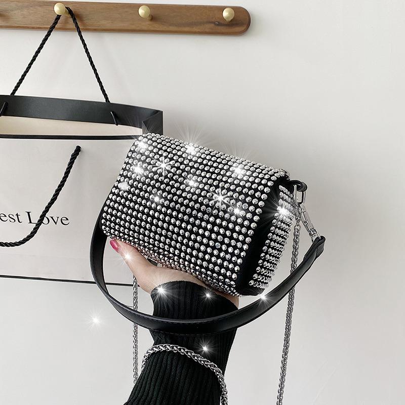 Small bag women's new messenger bag bright diamond flow fashion chain large capacity handbag shoulder bag