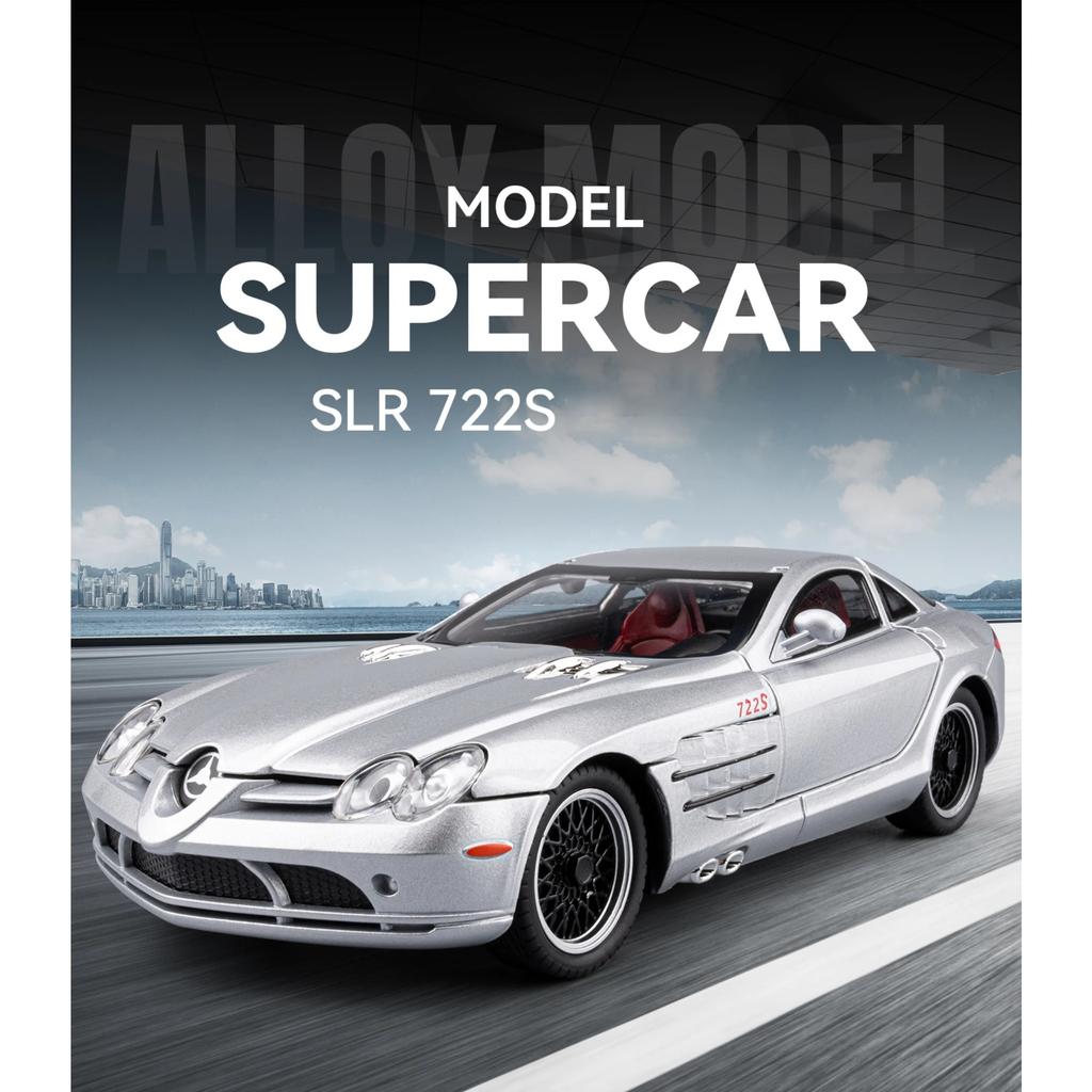 1/24 Mercedes-Benz SLR Supercar Alloy Car Model Sound and Light Pull Back Children's Toy Collectibles Birthday Gift