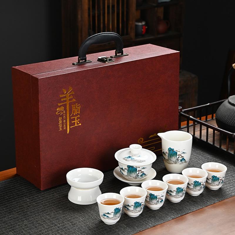 Yingqing Suet Jade Porcelain White Porcelain Kung Fu Tea Set Company Opening Activities High-end Gifts