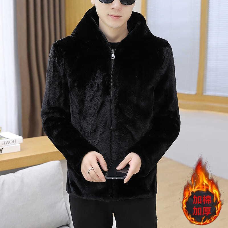 Winter Imitation Nerz Imitat Pelz Herren Kurz Slim-Fit Handsome Mantel Grün Trend Verdickt Pelzintegriert Outer