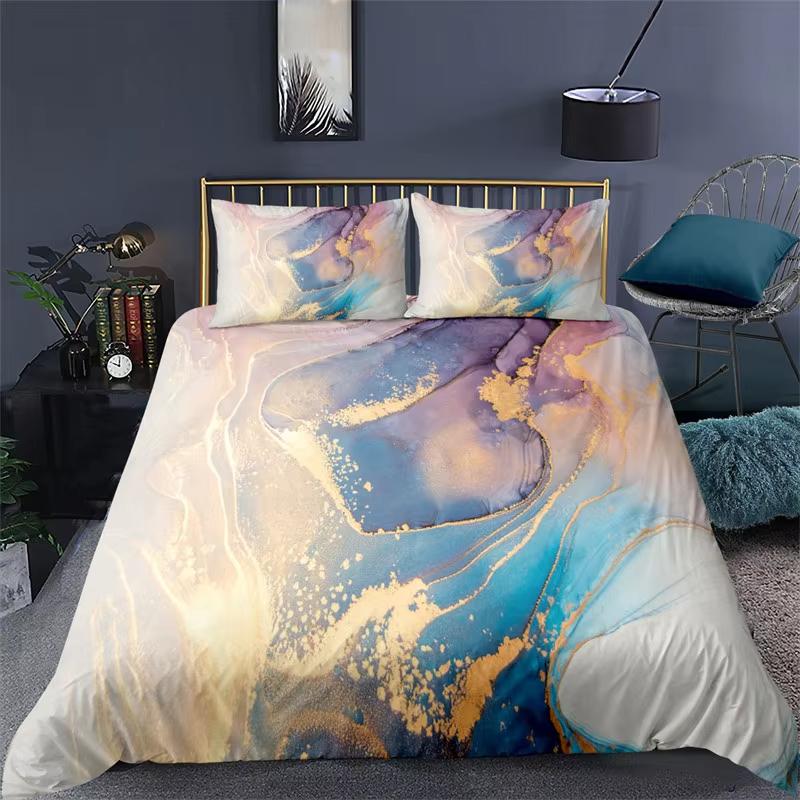 Abstract Marble Bedding Set Bronzing Marble Texture 3D Print Duvet Cover Set Microfiber Comforter Cover King Queen For Men Women
