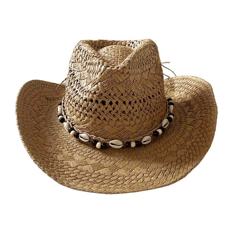 

Breathable Seashells Band Straw Hat Women Western Vacation Hat Roll Brims Travel Hat Beachwear Hat for Leisure Outfits 1