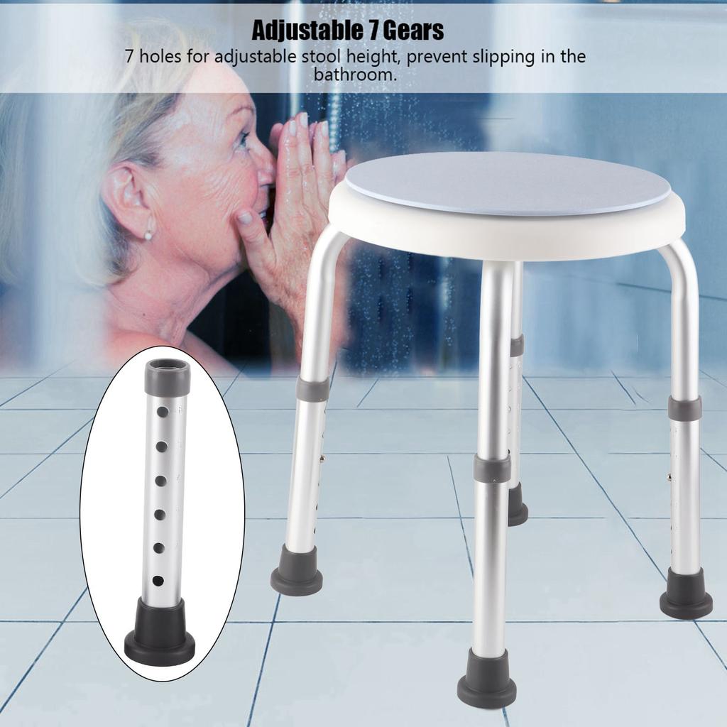 Adjustable Round Bath Shower Stool Aluminum Alloy Swivelling Seat 360 degrees Rotating Safety Seat