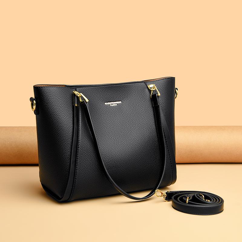 High-quality Vintage Design Leather Bucket Handbag For Women Casual Large Capacity Shoulder Crossbody Bag Fashion Shopper Totes