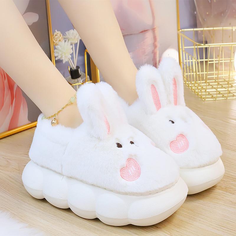 Fashion White Rabbit Hare Slippers Women's Cute Animal Platform Home Mules Shoes Girls Bedroom Plush Slides Slipper Ears Indoor Shoes