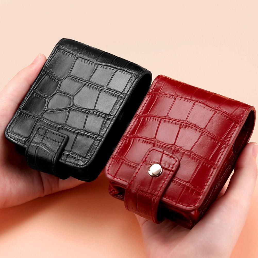 Simple PU Leather Crocodile Pattern Korean Style Lipstick Bag With Mirror Portable Mini Makeup Bag Storage For Women