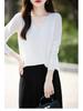 Autumn 2024 Women's Knitted V-Neck Sweater - Long-Sleeved Velvet Prismatic Korean Style