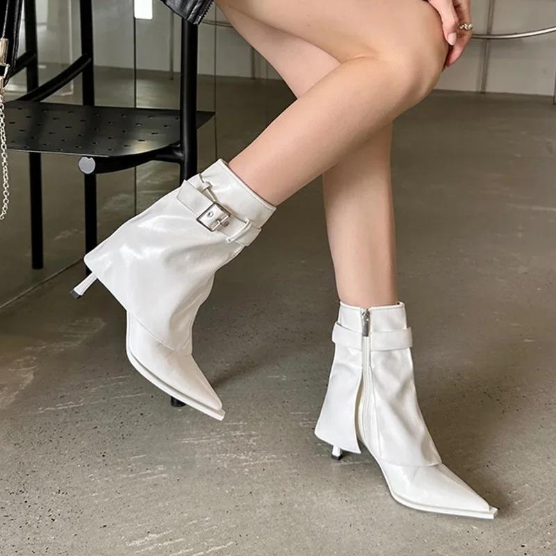

Женские ботильоны с острым каблуком 2024 года, мягкие кожаные ботильоны, новые корейские ботильоны на шпильках, женские модные гладиаторские готические ботинки челси 41
