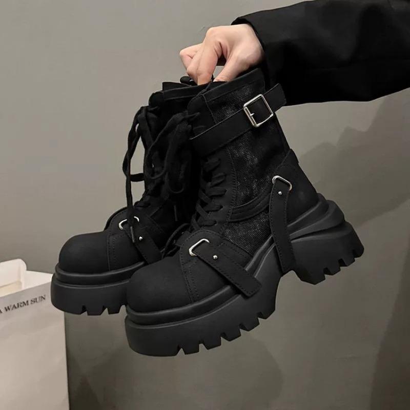Wind lace-up platform short boots women's new autumn small man heightening retro versatile Martin boots