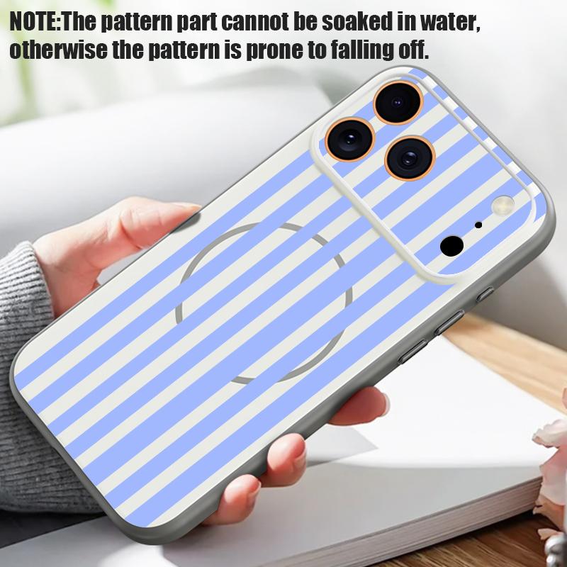 Stripe Heart Pattern Case For iPhone 17 18 Pro Max For iPhone 16 15 14 13 Pro Max Magnetic For Magsafe Skin Feel Hybrid Phone Cover