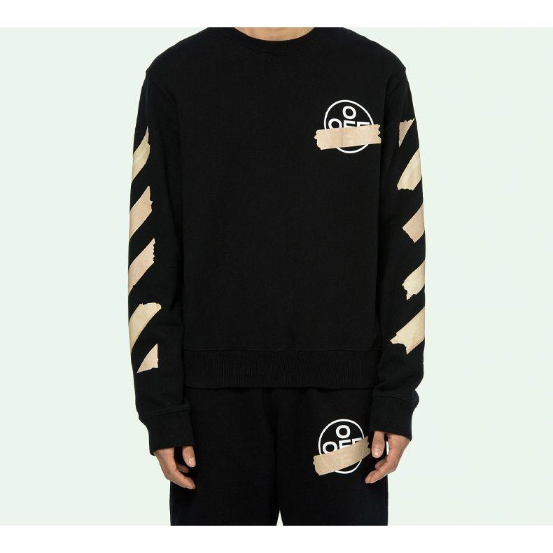 Off-White SS20 Tape Arrows Print Crewneck Long Sleeve Sweatshirt Men Tops Black OMBA025R20E300021048