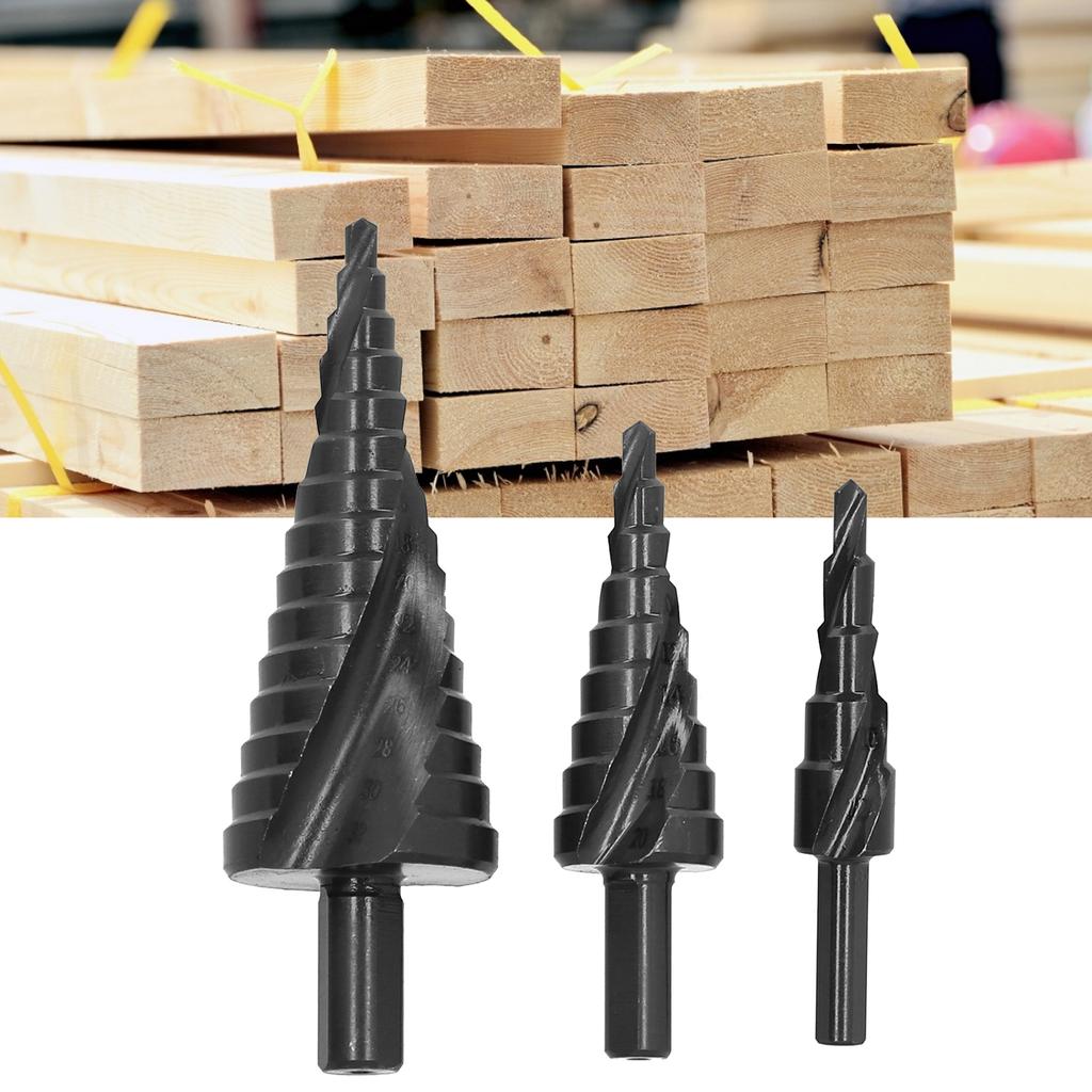 3ks Sada stupňovitých spirálových vrtáků Multifunkční průmyslové DIY kovoobráběcí nástroje