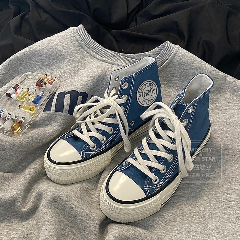 

Thick-soled high-top canvas shoes female students versatile Harajuku style flat baseplate shoes 5629 40