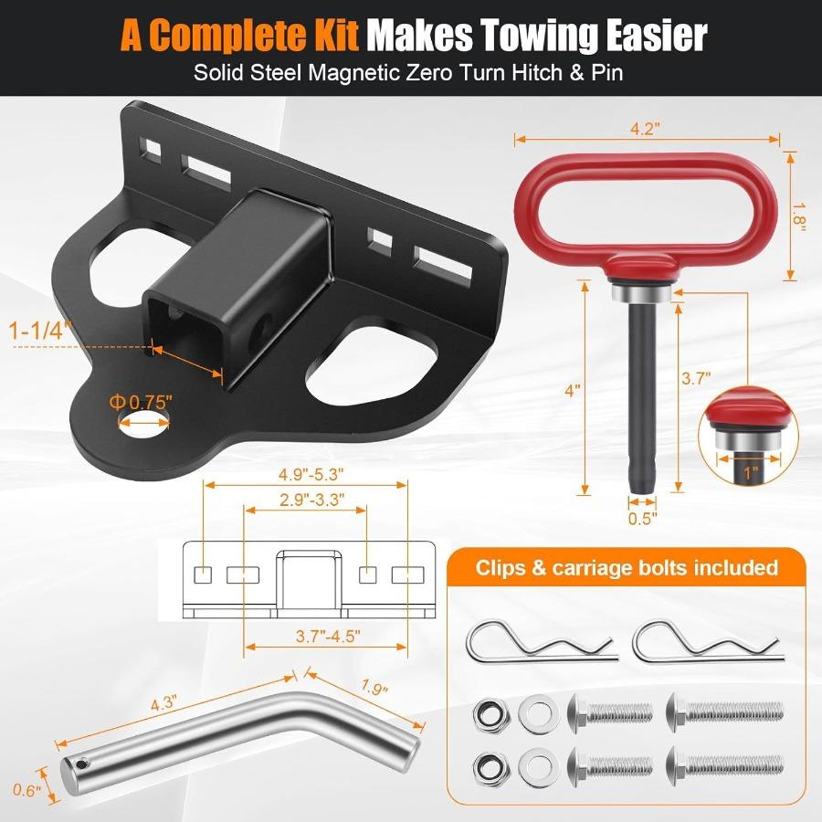 Heavy-Duty Steel Trailer Hitch Receiver - Multi-Functional Chain Slot with Solid Bolts for Lawn Mower Hitch Attachments
