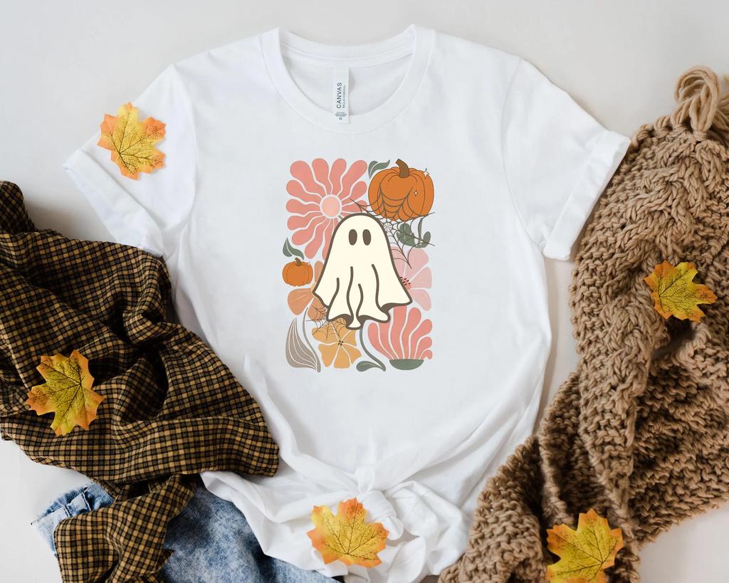 Ghost Pumpkin T Shirt Fall Spooky Season Halloween