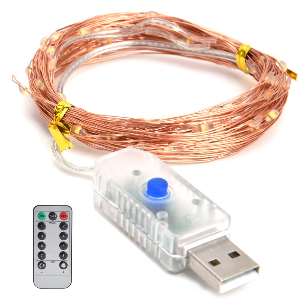 LED Remote Control String Light 8 Modes USB Powered 33ft/100LED Copper Wire String Light