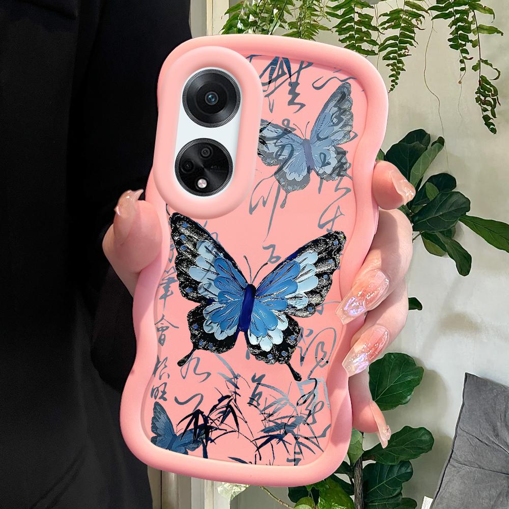 

Окрашенный узор Big Wave Edge Мягкий силиконовый материал Macaron чехол для телефона противоударный защитный резиновый чехол для OPPO Reno Realme Realme 12 Plus 5G розовый