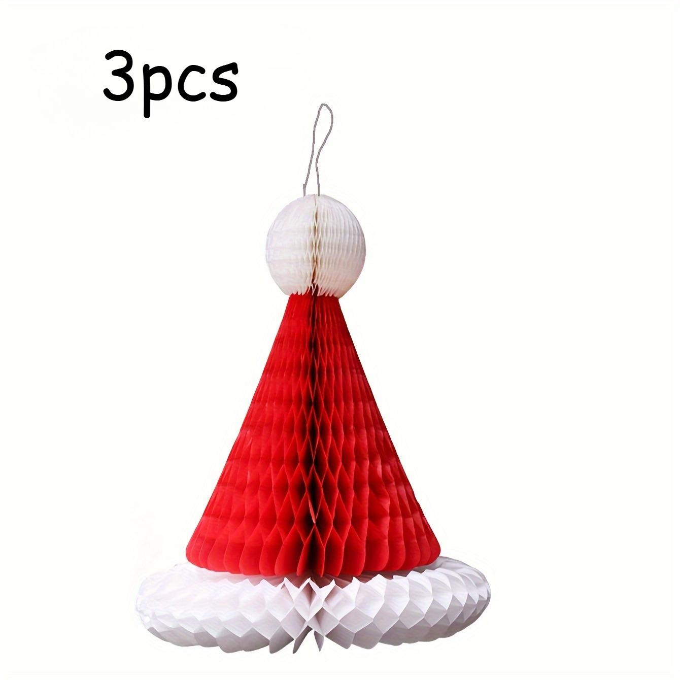 

Festive Paper Honeycomb Christmas Hats -For Holiday Decorations,Party Supplies,Christmas Decorations,Birthday Decoration, Pompom