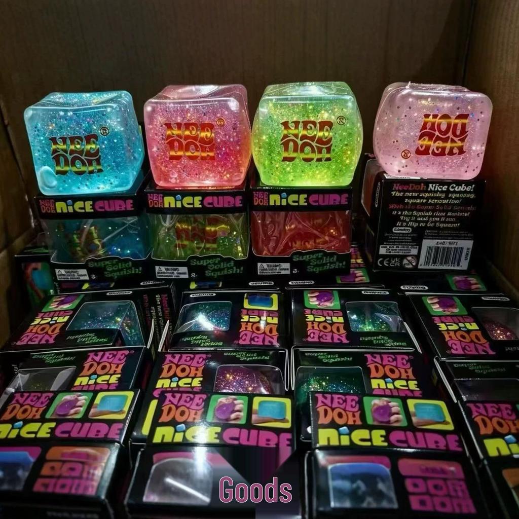 In Stock: Needoh Luminous Glitter Stress Relief Toy - Decompression Ice Cube with Flowing Pattern and Slow Rebound
