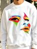 1pc Sweatshirt for Men, Streetwear Abstract Colorful Face Print Pullover, Casual Urban Fashion Top for Young Men, PLUS SIZE